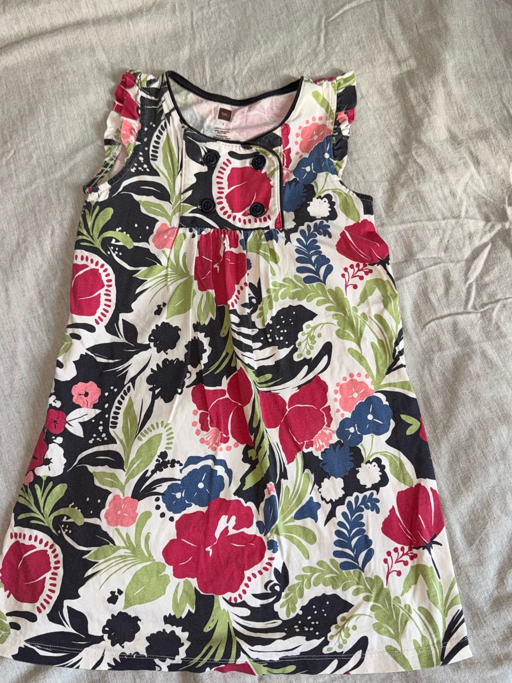 Tea Collection Girls Floral Sleeveless Tank Top - Red Navy Green White